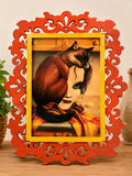 Arte surrealista en madera – Mujer y gato