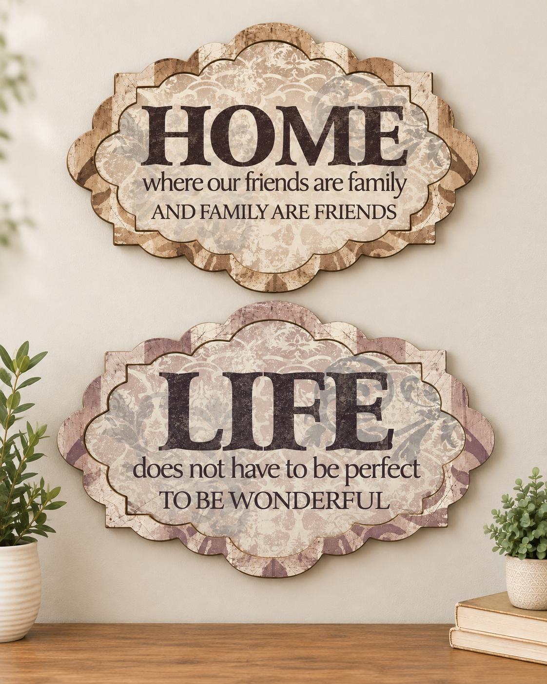 Letreros Decorativos Rústicos HOME y LIVE – 46 x 31 cm