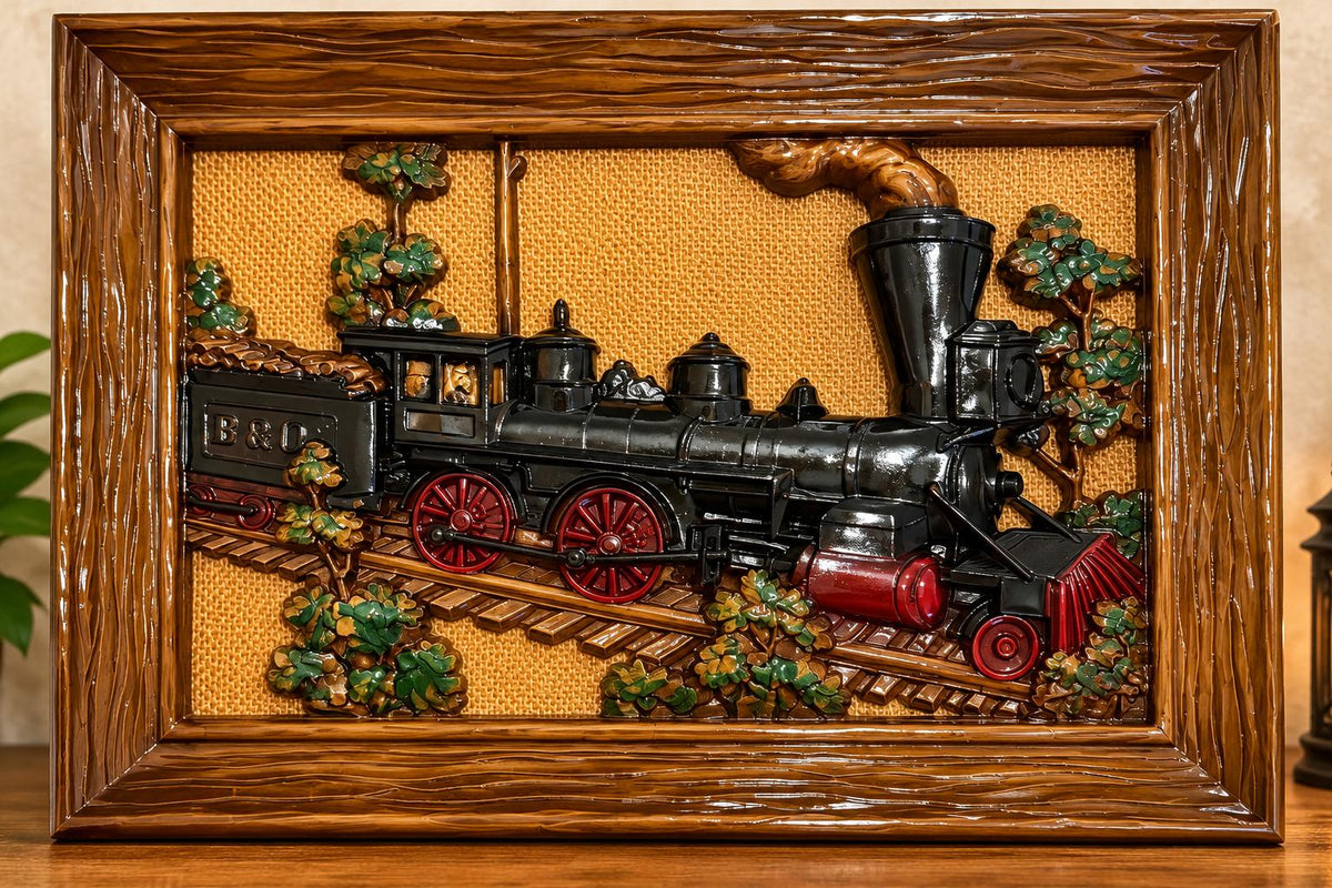 Cuadro Vintage Syroco Inc. 3D – Locomotora de Vapor (Steam Locomotive) – Original EUA