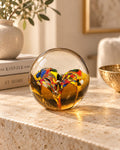 Pisapapeles de cristal artesanal - flor multicolor en ambar