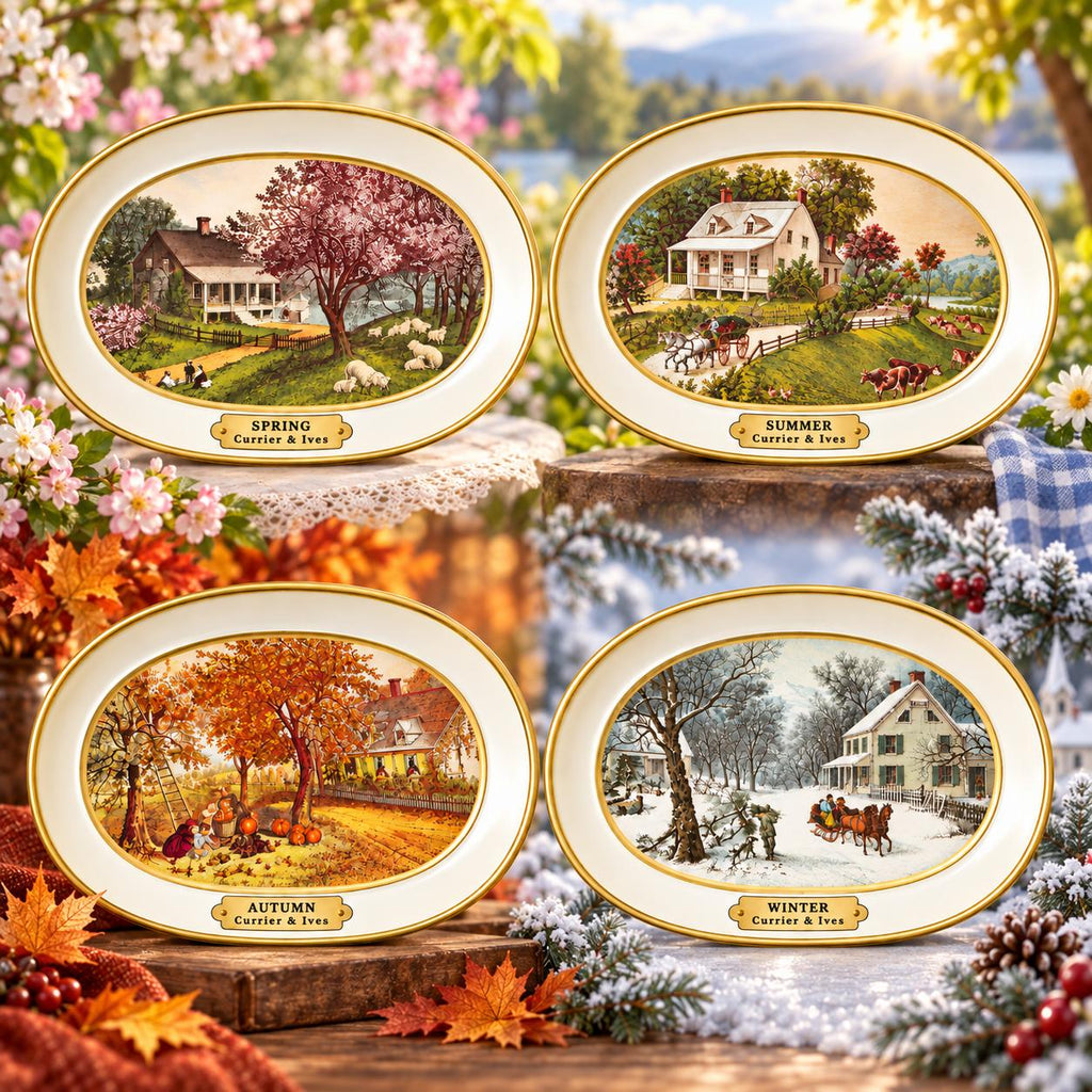 Juego de 4 Platos Currier & Ives – Revolución Americana 1776