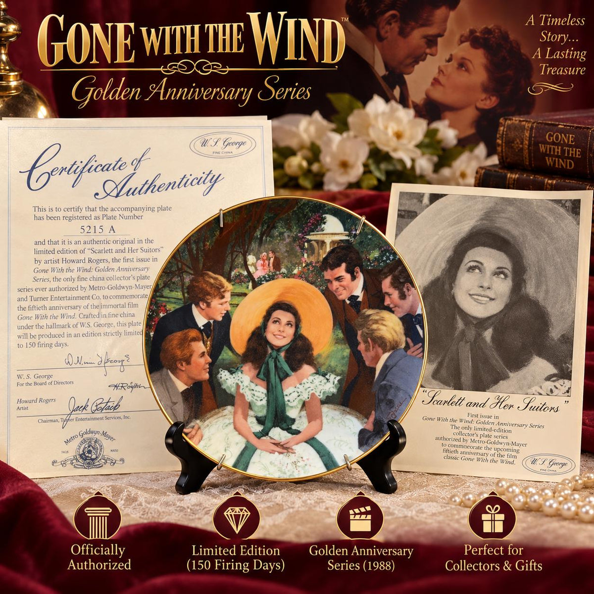 Plato de Colección “Scarlett and Her Suitors” – Gone With the Wind, Golden Anniversary – W.S. George 1988
