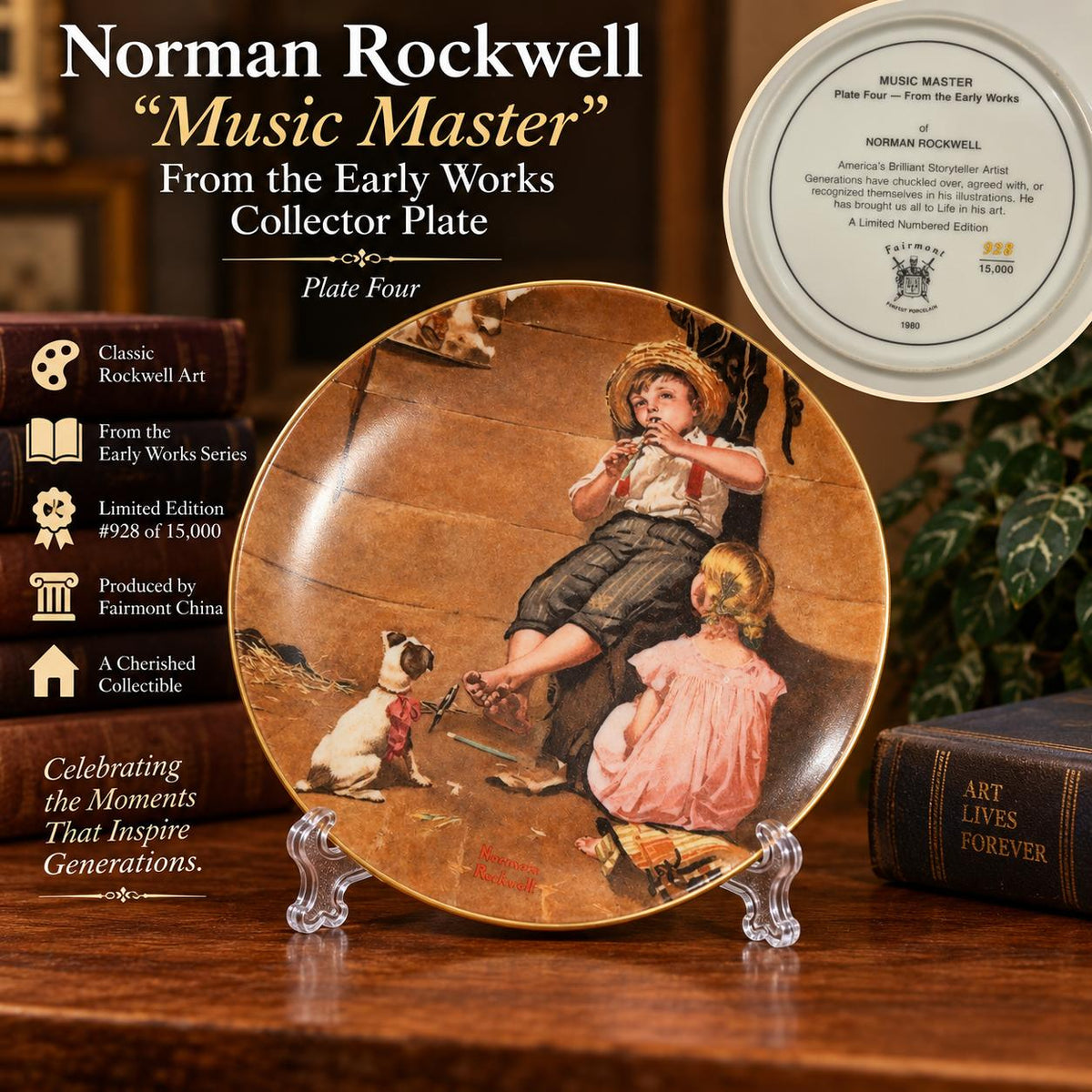 Plato de Colección Norman Rockwell “Music Master” – Edición Limitada #928/15,000 – Fairmont 1980