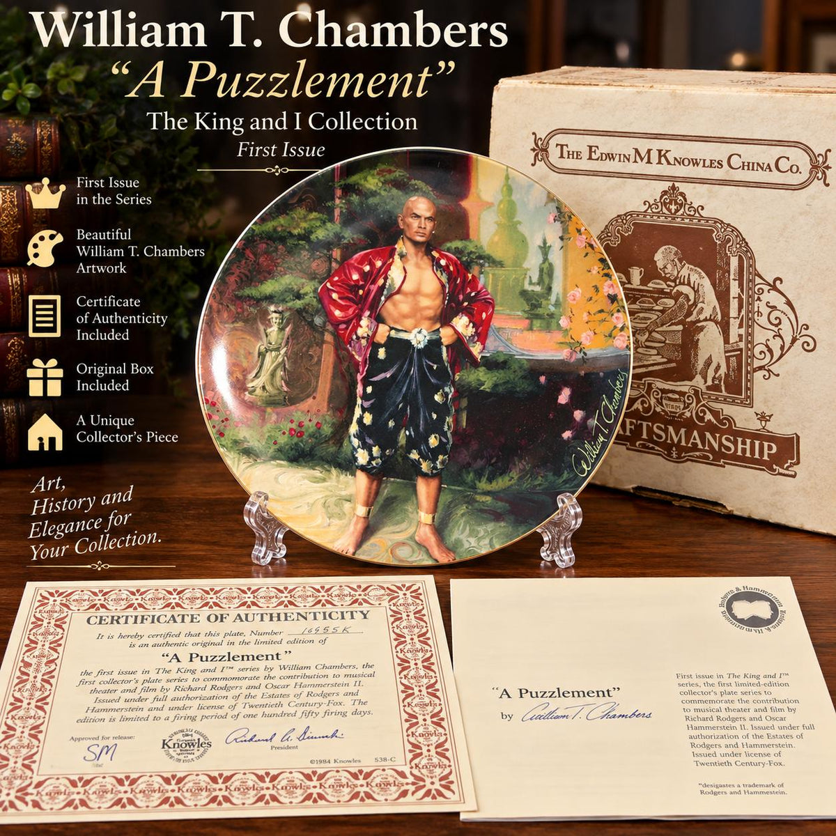 Plato de Colección The King and I “A Puzzlement” – Edwin M. Knowles – Con Certificado y Caja Original