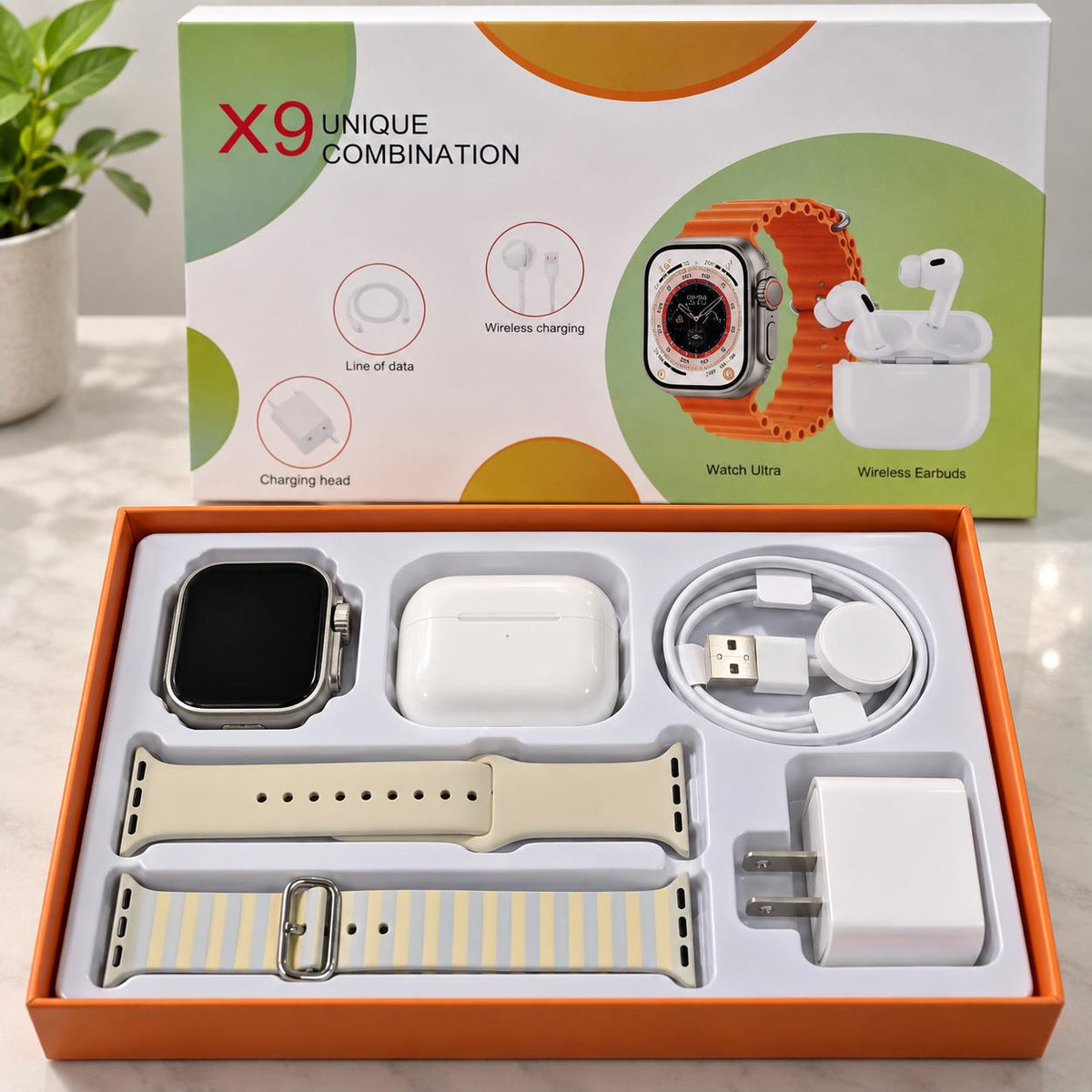 Set de Regalo Reloj Inteligente X9 con Audífonos Inalámbricos, 2 Correas y Accesorios de Carga – Nuevo