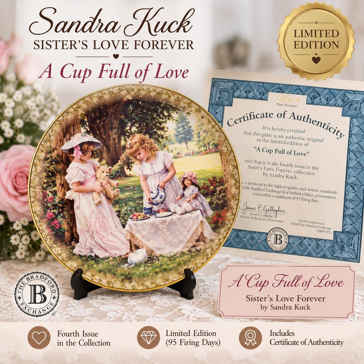Plato de Colección “A Cup Full of Love” – Sandra Kuck – Sister’s Love Forever – Bradford Exchange – Con Certificado