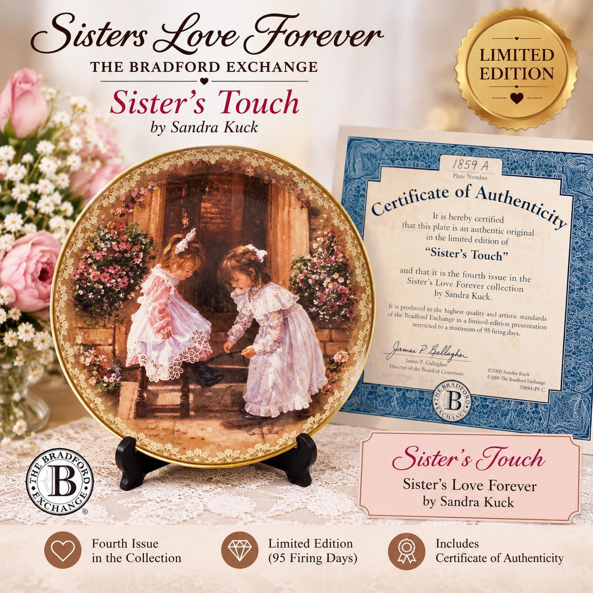 Plato de Colección “Sister’s Touch” – Sandra Kuck – Sister’s Love Forever – Bradford Exchange – Edición Limitada con Certificado