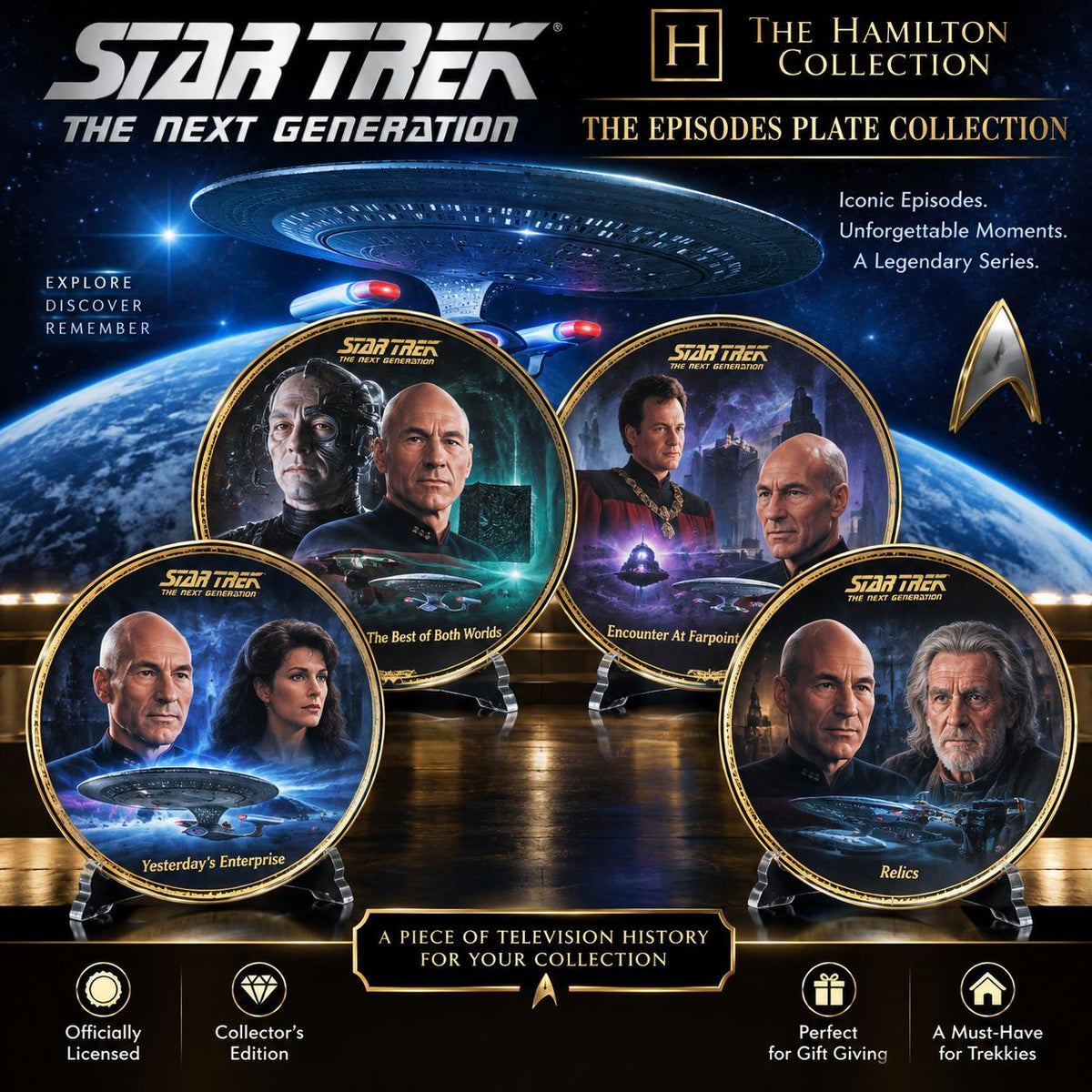 Star Trek: The Next Generation – Colección de Platos The Episodes – Set de 4 con Certificados