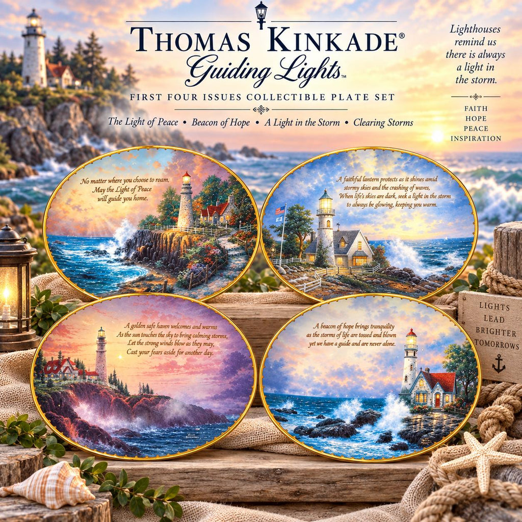 Thomas Kinkade Guiding Lights – Set de Platos de Colección, Primeras Cuatro Ediciones