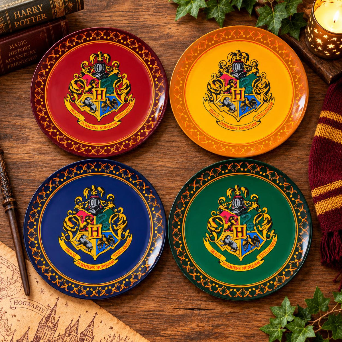 Platos de Melamina Harry Potter con Escudo de Hogwarts – Set de 4 – Silver Buffalo