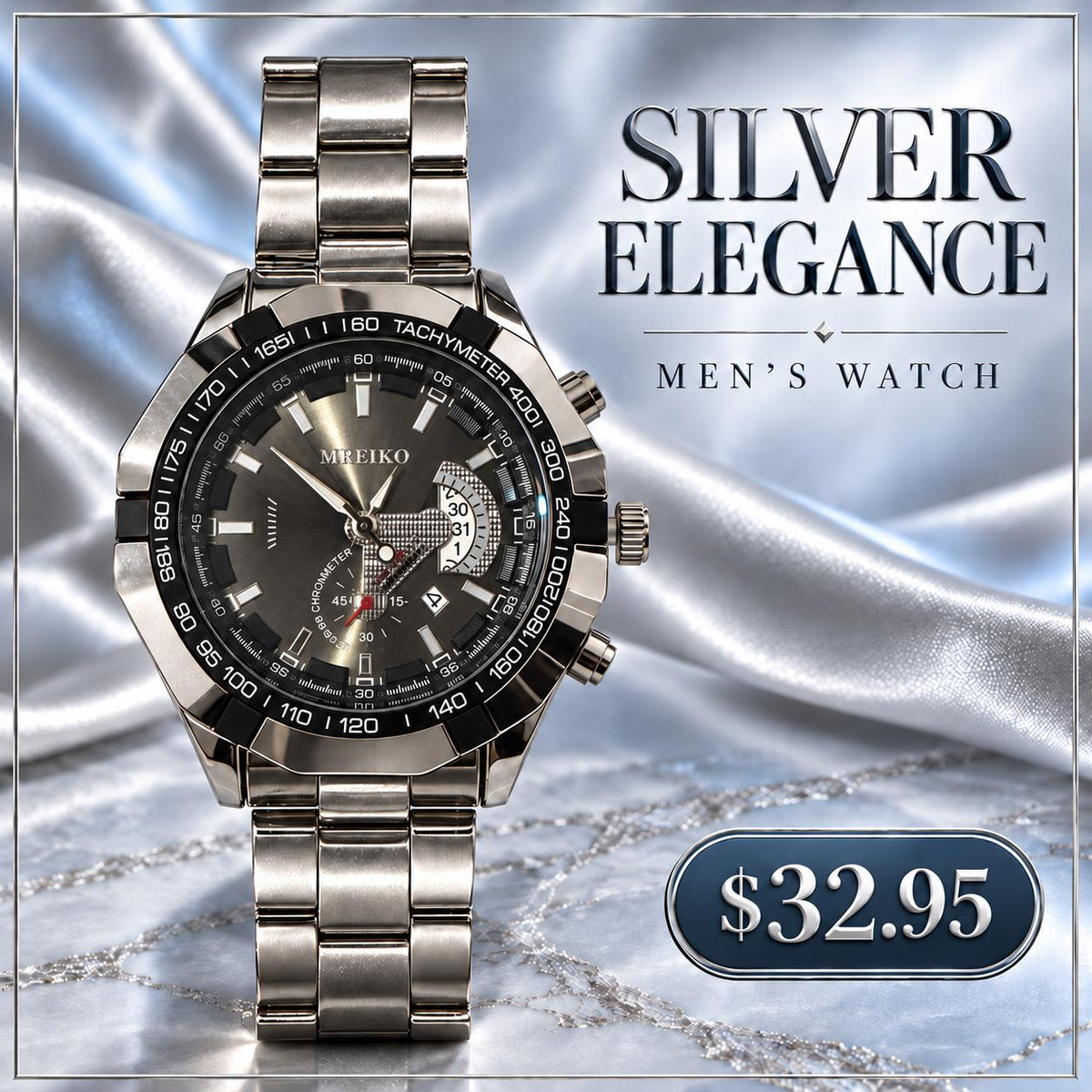Reloj para Hombre con Brazalete Plateado – Esfera Gris Carbón