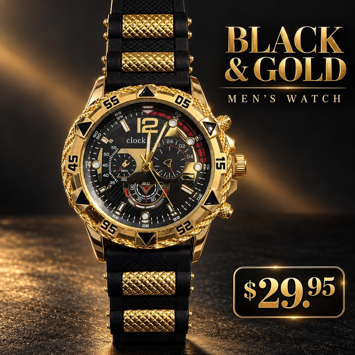 Reloj para Hombre Negro y Dorado – Correa con Textura