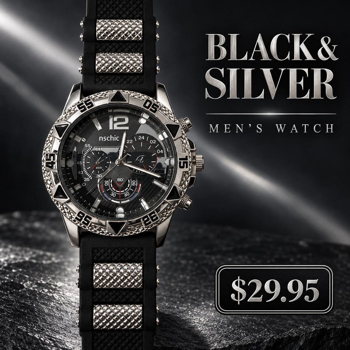 Reloj para Hombre Negro y Plateado – Correa con Textura