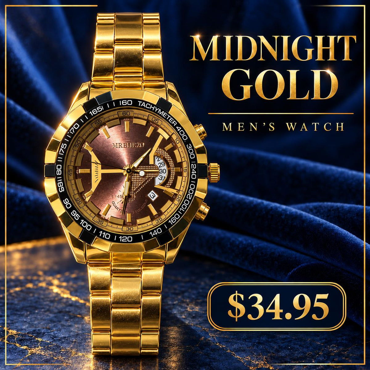 Reloj para Hombre con Brazalete Dorado – Esfera Café Cobrizo