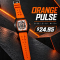 Reloj Deportivo para Hombre Naranja – Caja Negra y Esfera Geométrica