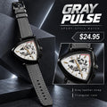 Reloj para Hombre con Correa de Cuero Gris – Caja Triangular Negra