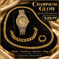 Champagne Glow – Set de Reloj Bicolor y Joyería Dorada, 4 Piezas