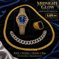 Midnight Glow – Set de Reloj Bicolor y Joyería, 4 Piezas