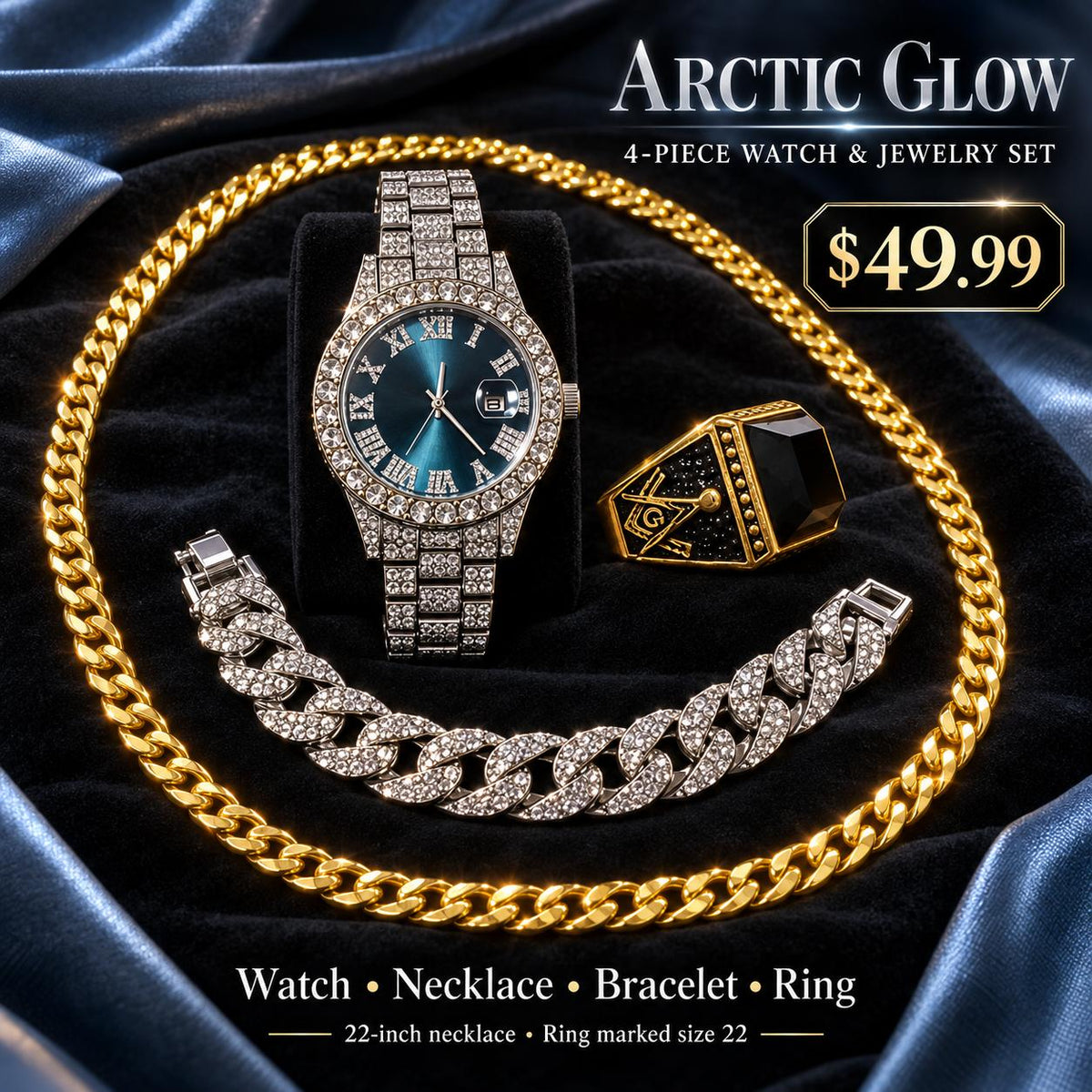 Arctic Glow – Set de Reloj y Joyería Plateado, 4 Piezas