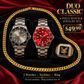 Duo Classic – Set de 2 Relojes, Collar de Eslabón Cubano y Anillo de Águila
