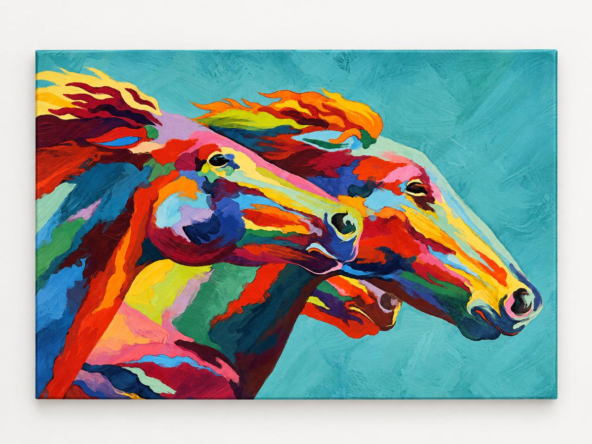 Cuadro Colorido de Caballos – Arte Contemporáneo con Dos Caballos – 20 x 16 in