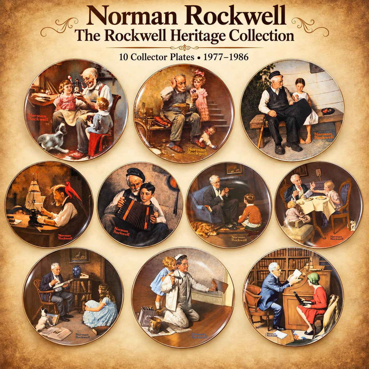 Set de 10 platos Norman Rockwell Heritage Collection 1977–1986