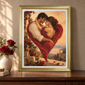 Abrazo del Corazón — Cuadro romántico con marco dorado