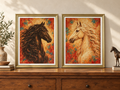 Set de 2 cuadros de caballos Nobleza Indómita con marco dorado sobre consola (11.5 x 9 pulgadas cada uno)